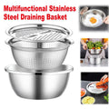 Multifunctional 201 Stainless Steel Basin 3 in 1 Colanders Basin Mixing Bowl Set V528-DRAIN-BASKET-3PCS-790458