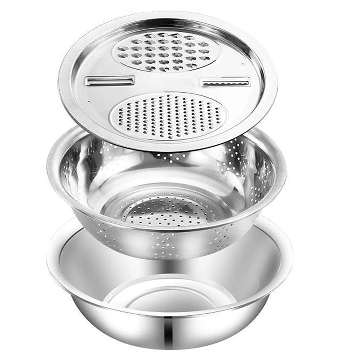 Multifunctional 201 Stainless Steel Basin 3 in 1 Colanders Basin Mixing Bowl Set V528-DRAIN-BASKET-3PCS-790458