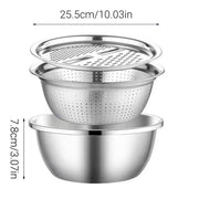 Multifunctional 201 Stainless Steel Basin 3 in 1 Colanders Basin Mixing Bowl Set V528-DRAIN-BASKET-3PCS-790458