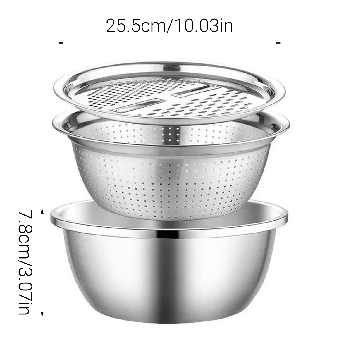 Multifunctional 201 Stainless Steel Basin 3 in 1 Colanders Basin Mixing Bowl Set V528-DRAIN-BASKET-3PCS-790458