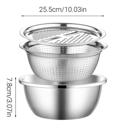 Multifunctional 201 Stainless Steel Basin 3 in 1 Colanders Basin Mixing Bowl Set V528-DRAIN-BASKET-3PCS-790458