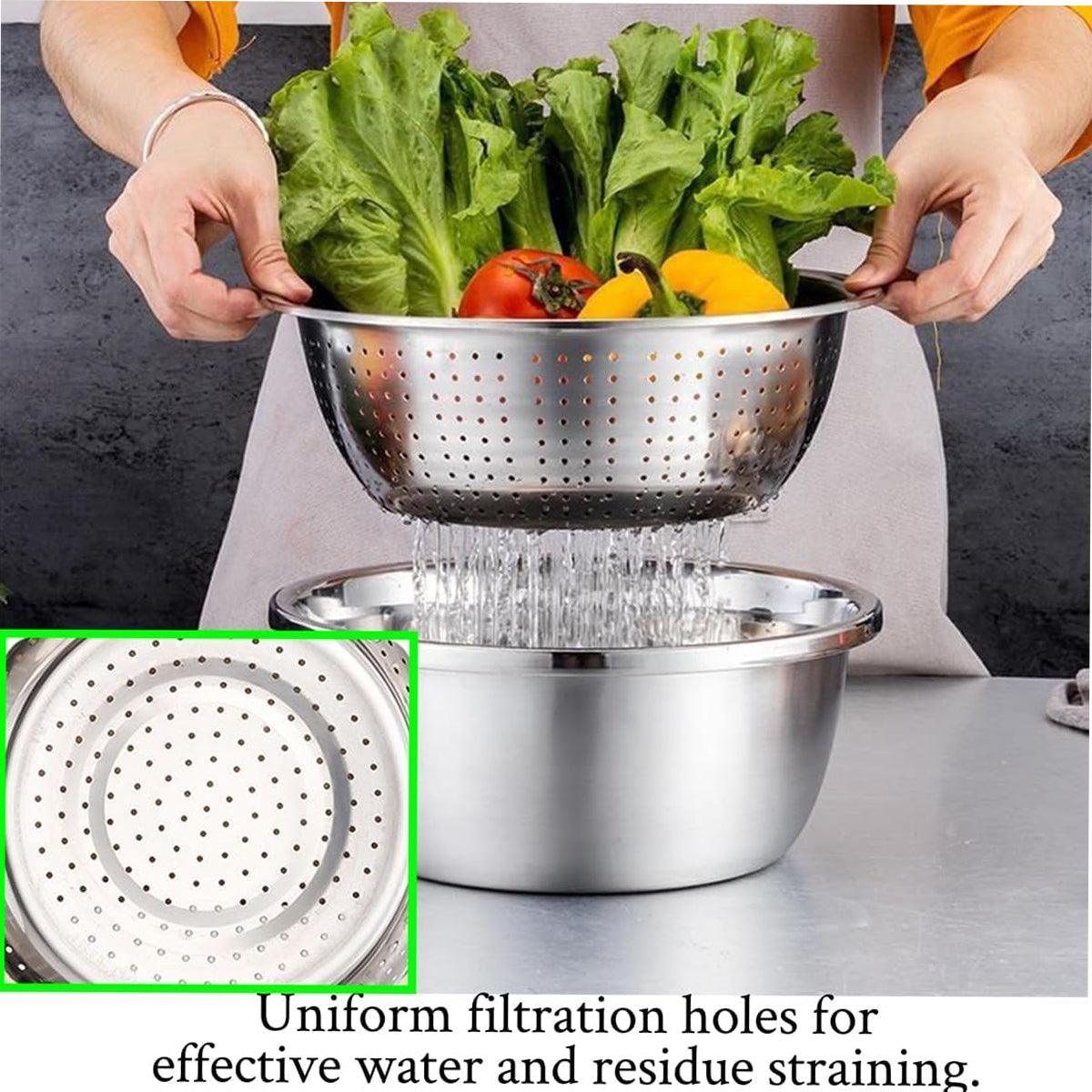 Multifunctional 201 Stainless Steel Basin 3 in 1 Colanders Basin Mixing Bowl Set V528-DRAIN-BASKET-3PCS-790458