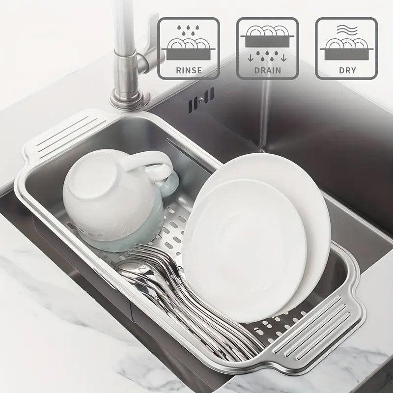 304 Stainless Steel Retractable Sink Drain Basket Kitchen Storage Rack Adjustable V528-DRAIN-BASKET-676050