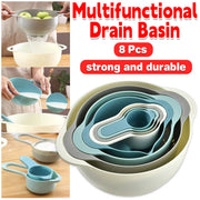 8pcs Plastic Basin Set Drain Basket Washing Mixing Bowl Set Kitchen Baking Tools V528-DRAIN-BASKET-8PCS-305923