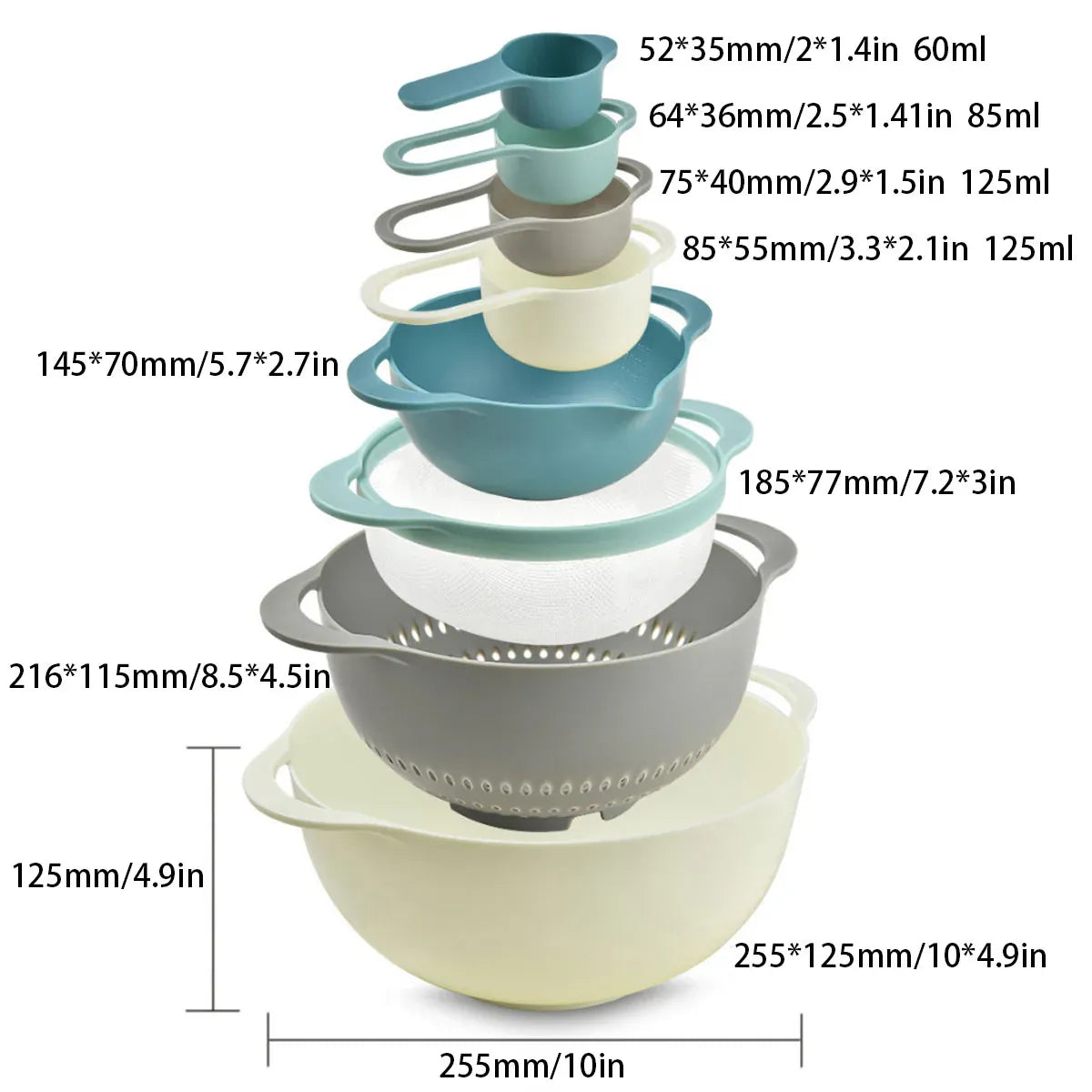 8pcs Plastic Basin Set Drain Basket Washing Mixing Bowl Set Kitchen Baking Tools V528-DRAIN-BASKET-8PCS-305923