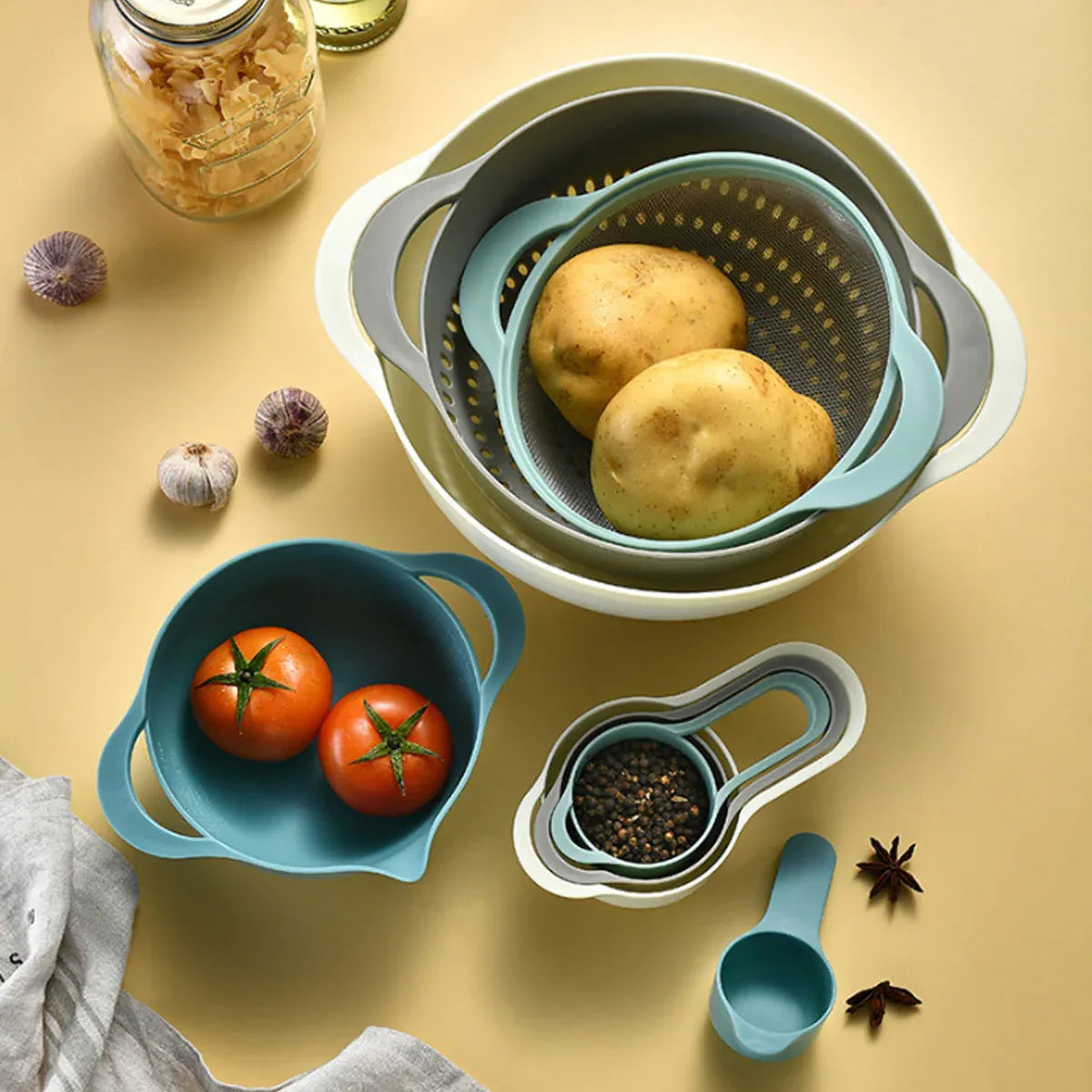 8pcs Plastic Basin Set Drain Basket Washing Mixing Bowl Set Kitchen Baking Tools V528-DRAIN-BASKET-8PCS-305923