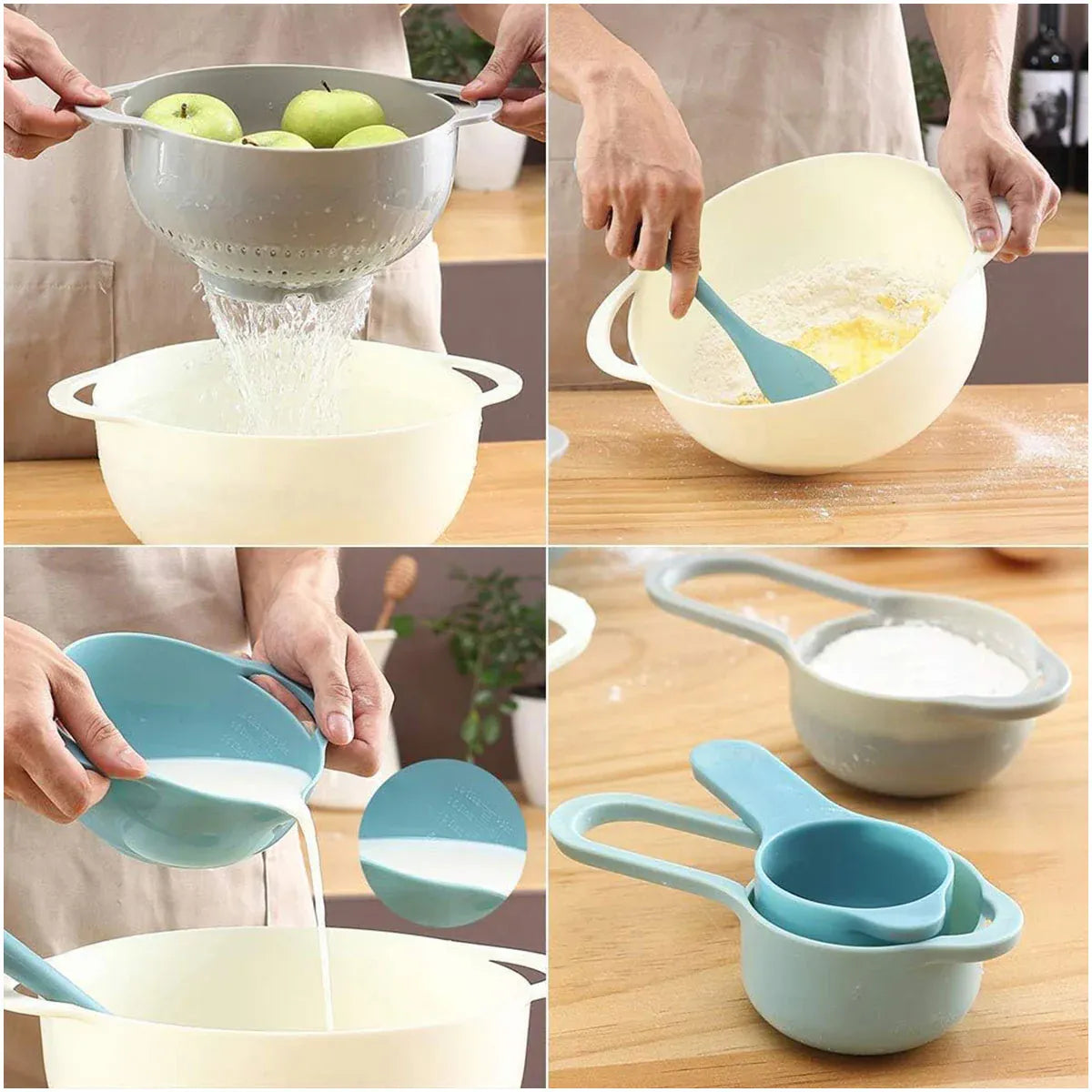 8pcs Plastic Basin Set Drain Basket Washing Mixing Bowl Set Kitchen Baking Tools V528-DRAIN-BASKET-8PCS-305923
