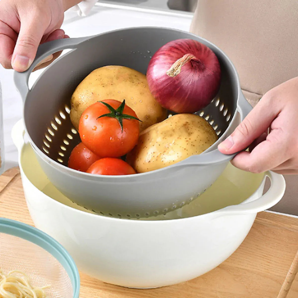 8pcs Plastic Basin Set Drain Basket Washing Mixing Bowl Set Kitchen Baking Tools V528-DRAIN-BASKET-8PCS-305923