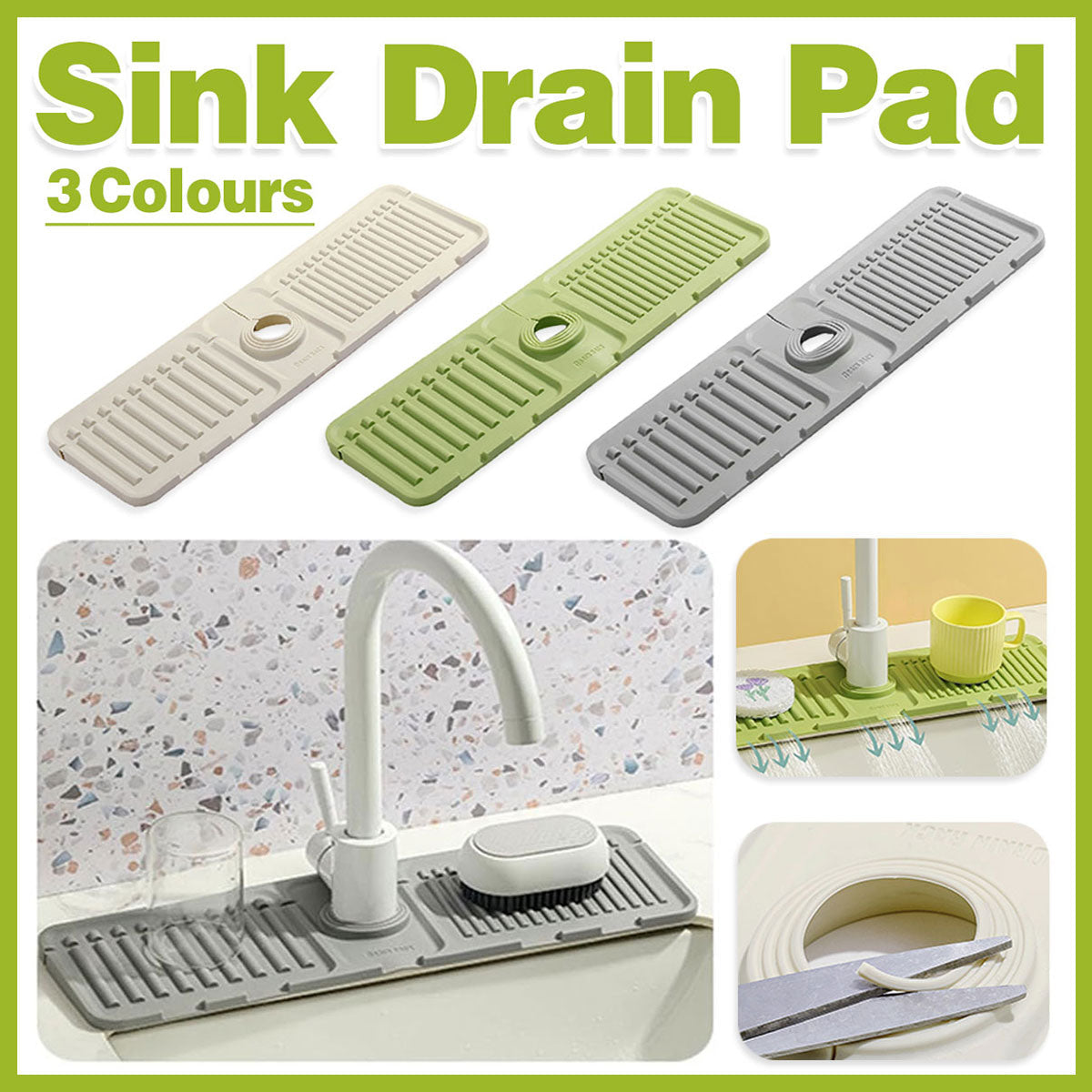 Faucet Draining Pad Narrow Sink Splash Guard Mat for Washbasin Water Catcher - Green V528-DRAIN-MAT-GREEN-427698