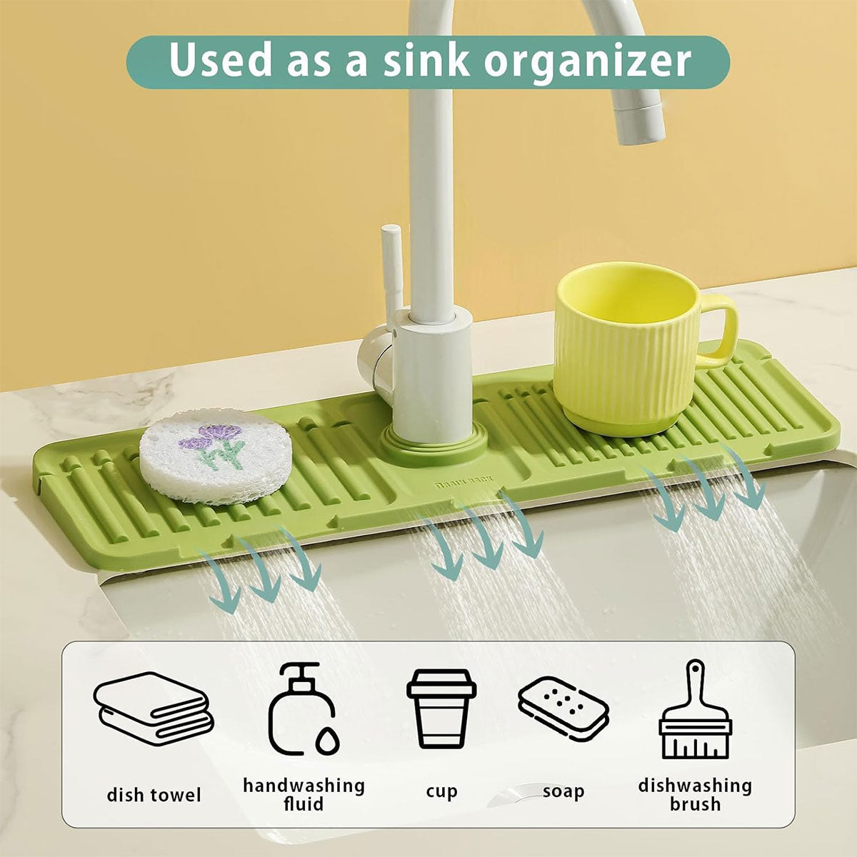 Faucet Draining Pad Narrow Sink Splash Guard Mat for Washbasin Water Catcher - Green V528-DRAIN-MAT-GREEN-427698