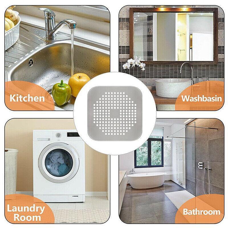 2Pc Square Drain Cover For Shower Drain Hair Catcher Flat Silicone Plug For Bath - 2PCS-White V528-DRAINCOVER-WHITE-2-853900
