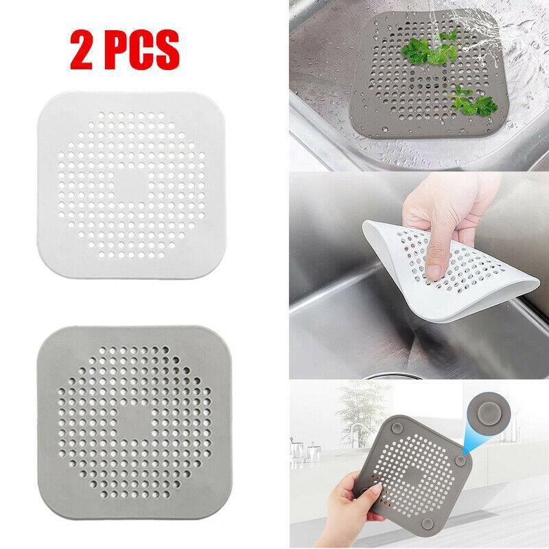 2Pc Square Drain Cover For Shower Drain Hair Catcher Flat Silicone Plug For Bath - 1PC White+ 1PC Grey V528-DRAINCOVER-WHITEGREY-690443