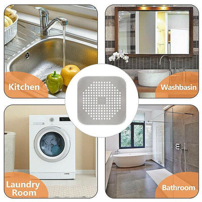 2Pc Square Drain Cover For Shower Drain Hair Catcher Flat Silicone Plug For Bath - 1PC White+ 1PC Grey V528-DRAINCOVER-WHITEGREY-690443