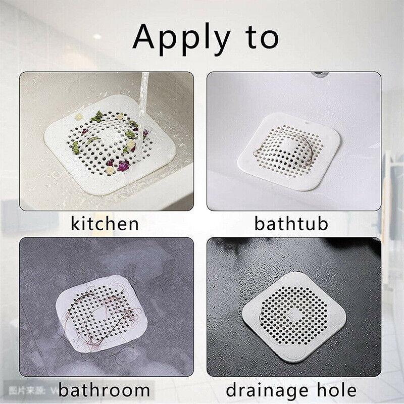 2Pc Square Drain Cover For Shower Drain Hair Catcher Flat Silicone Plug For Bath - 1PC White+ 1PC Grey V528-DRAINCOVER-WHITEGREY-690443