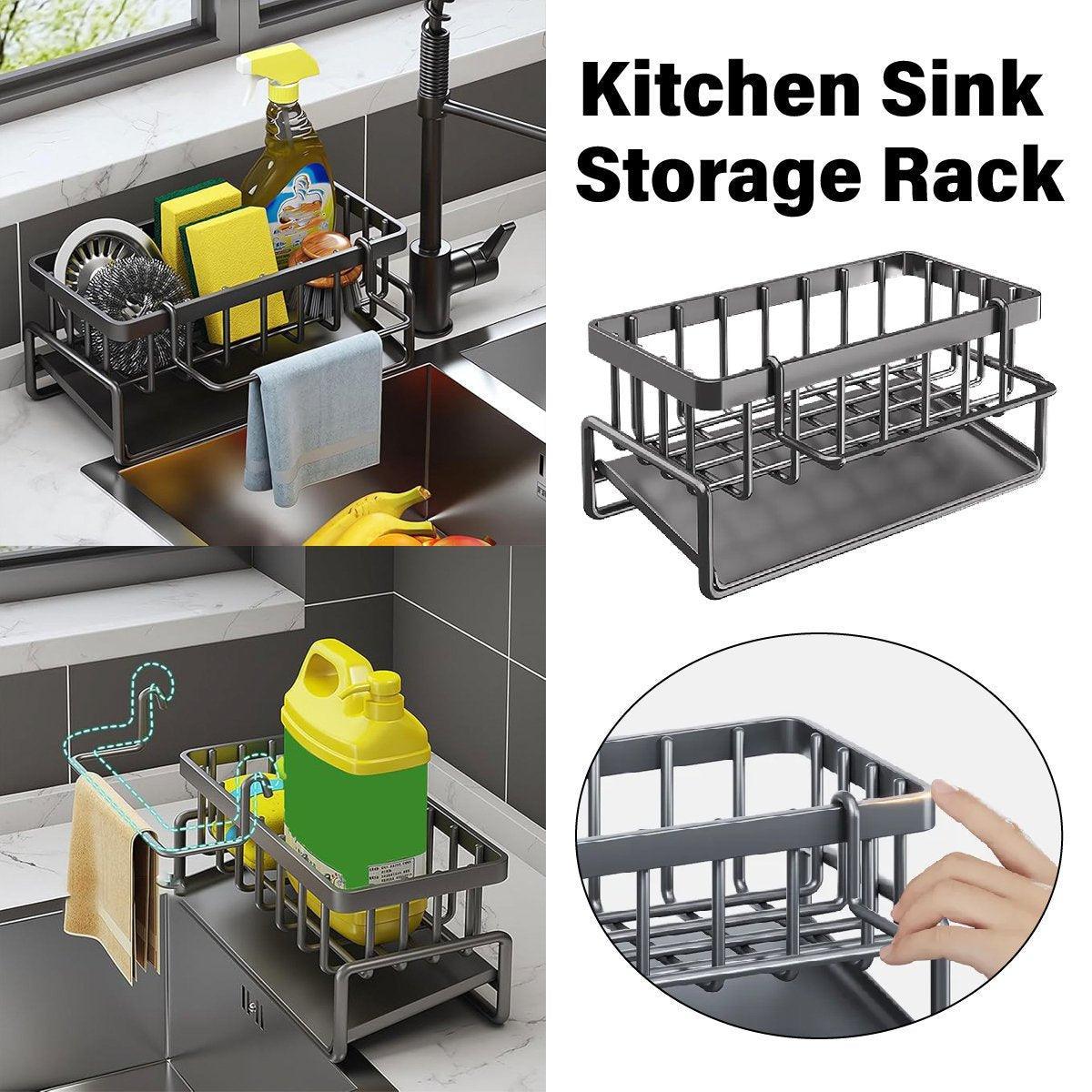 Kitchen Sink Caddy Storage Organizer Steel Sponge Soap Brush Holder Faucet Rack V528-DRAINING-RACK-BLACK-726335