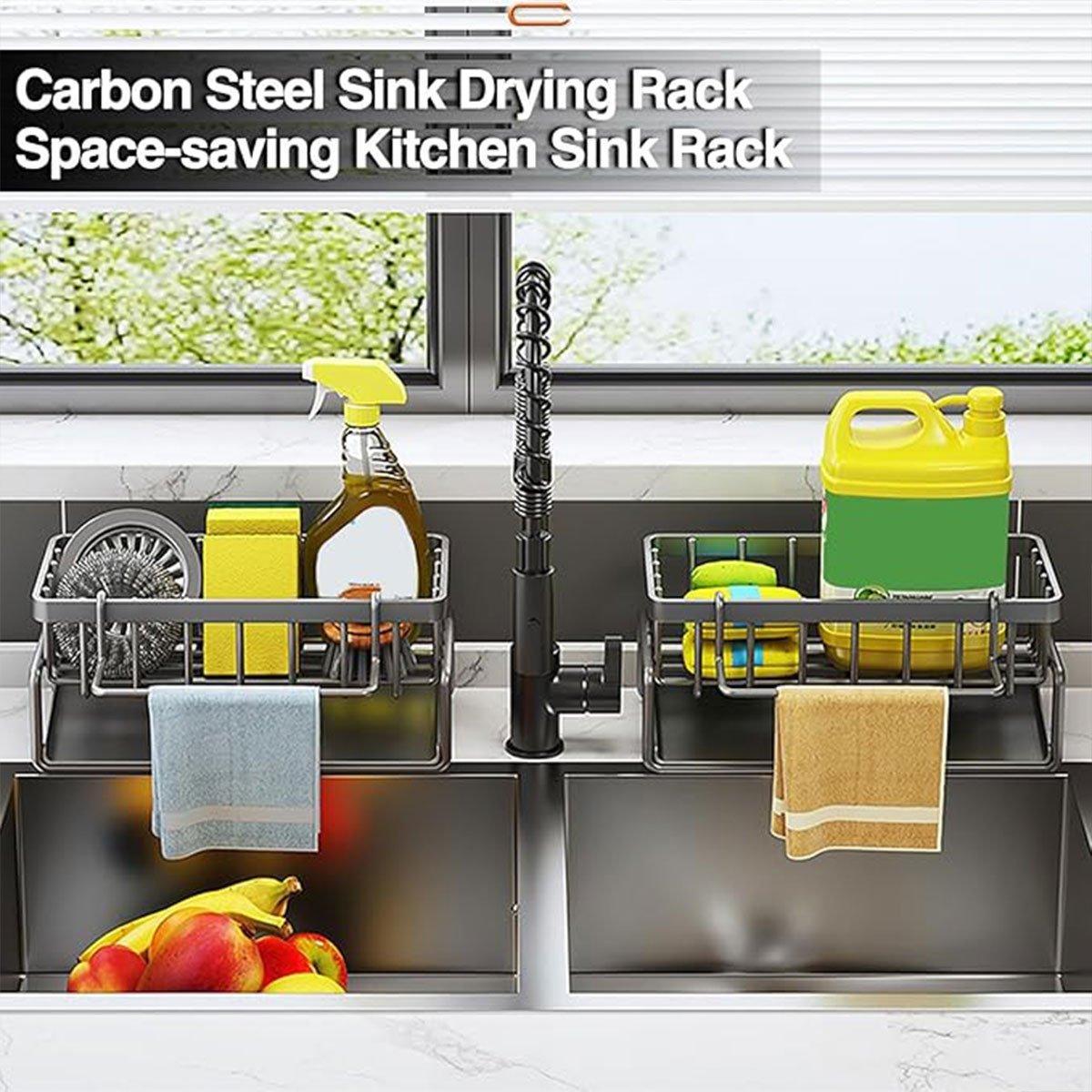 Kitchen Sink Caddy Storage Organizer Steel Sponge Soap Brush Holder Faucet Rack V528-DRAINING-RACK-BLACK-726335