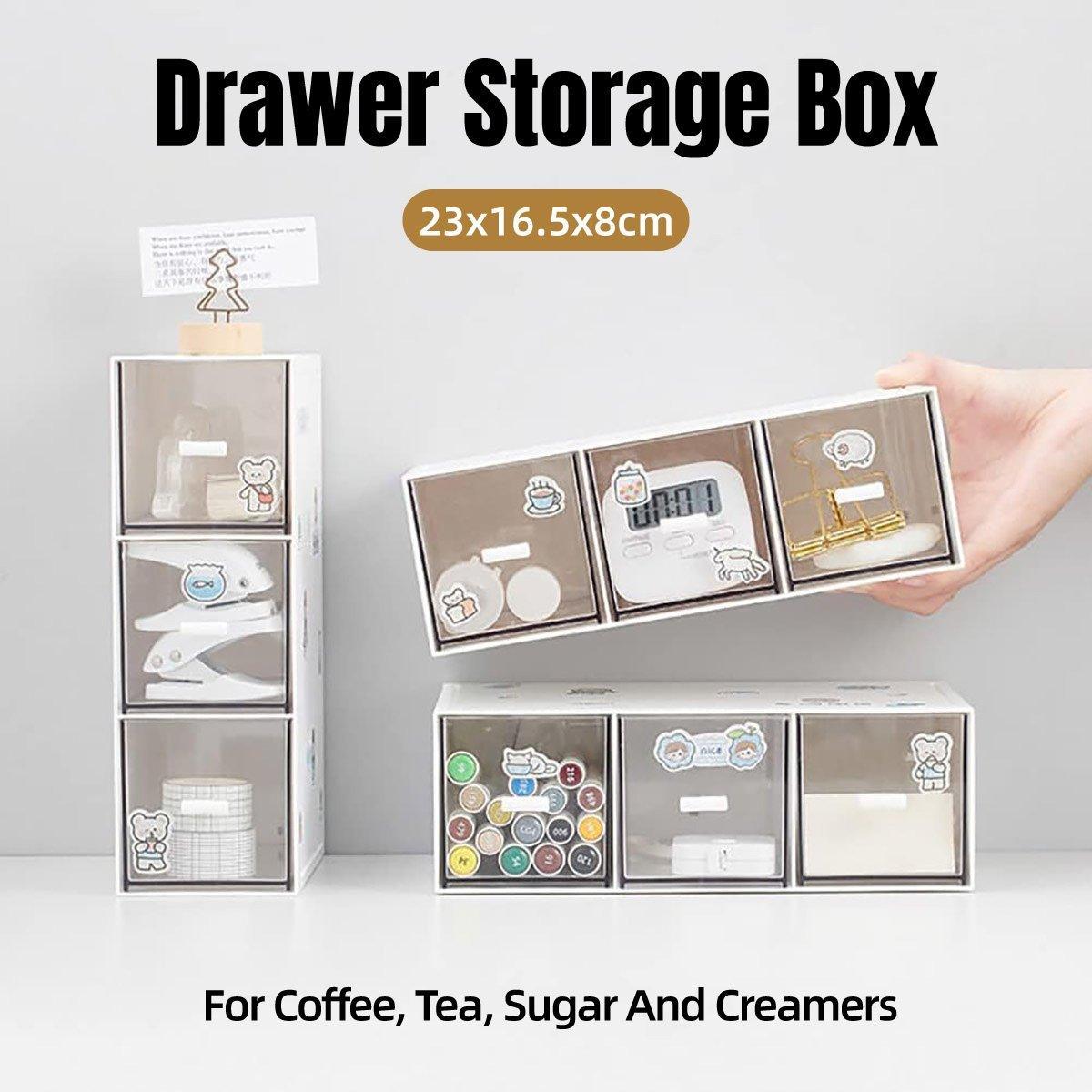 Storage Box 3Drawers DIY Desktop Plastic Transparent Coffee Sugar Jewelry Box V528-DRAWER-629815