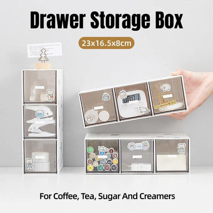 Storage Box 3Drawers DIY Desktop Plastic Transparent Coffee Sugar Jewelry Box V528-DRAWER-629815
