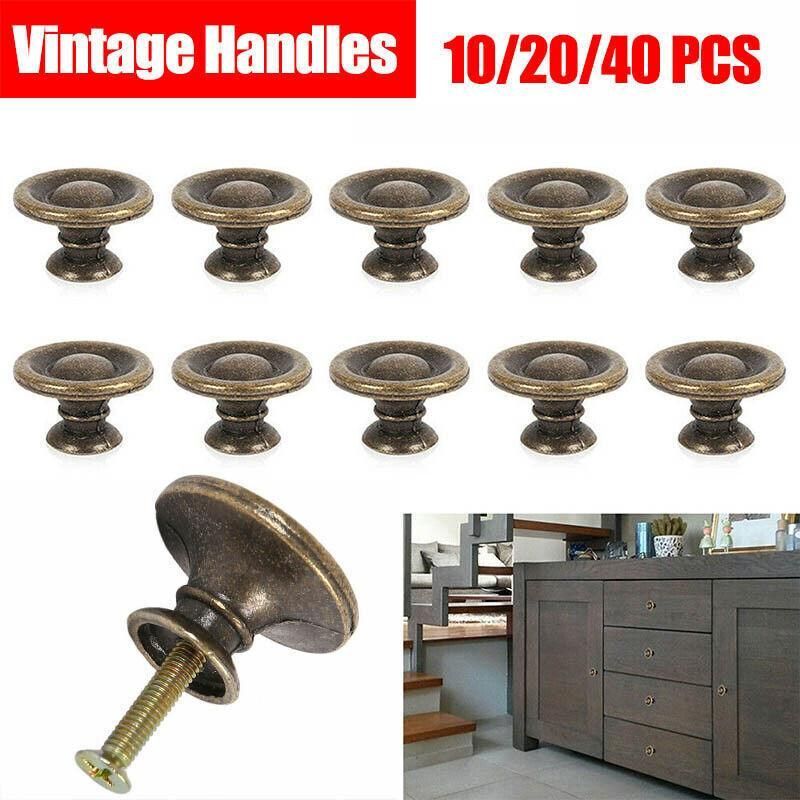 10/20/40Pcs Antique Brass Drawer Knobs Vintage Cabinet Handles Cupboard Pulls - 10PCS V528-DRAWERHANDLE-10PCS-987452