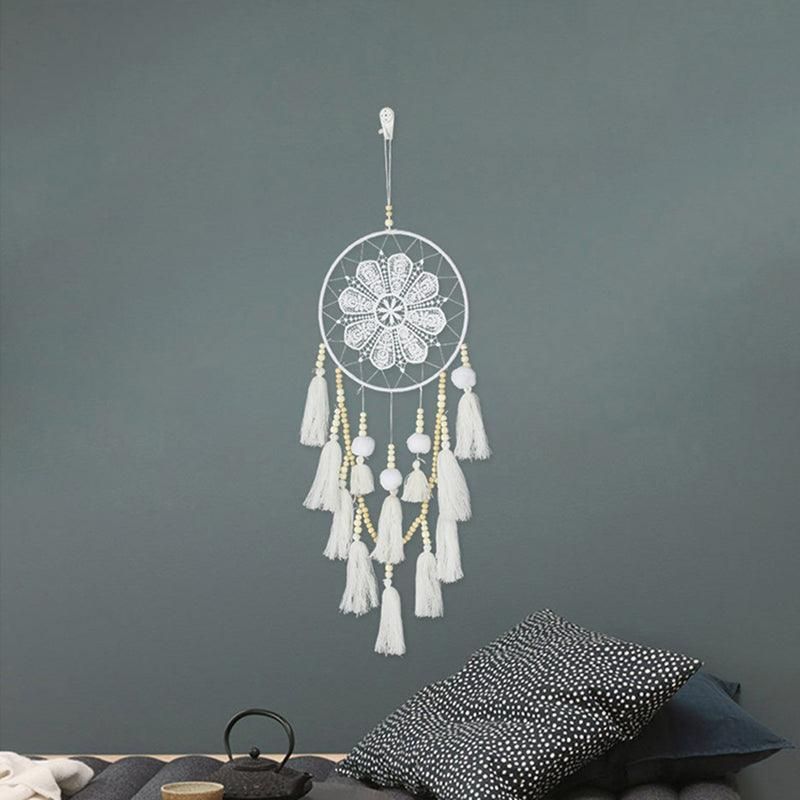 Handmade Dream Catcher Natural Macrame Hairball Art Wall Hanging Room Home Decor V528-DREAMCATCHER-WHITE-416930