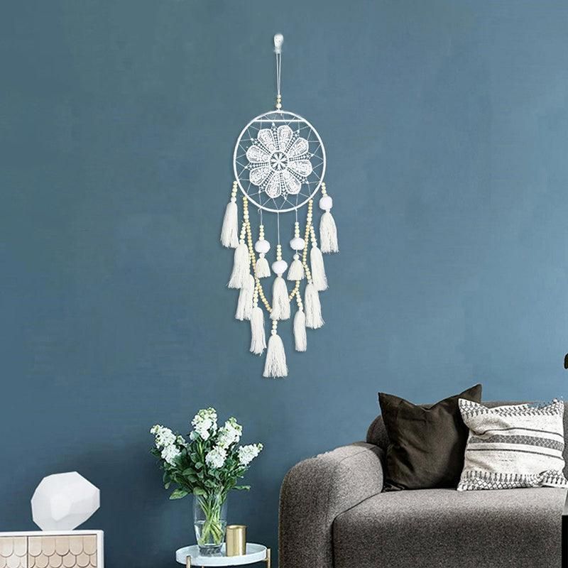 Handmade Dream Catcher Natural Macrame Hairball Art Wall Hanging Room Home Decor V528-DREAMCATCHER-WHITE-416930