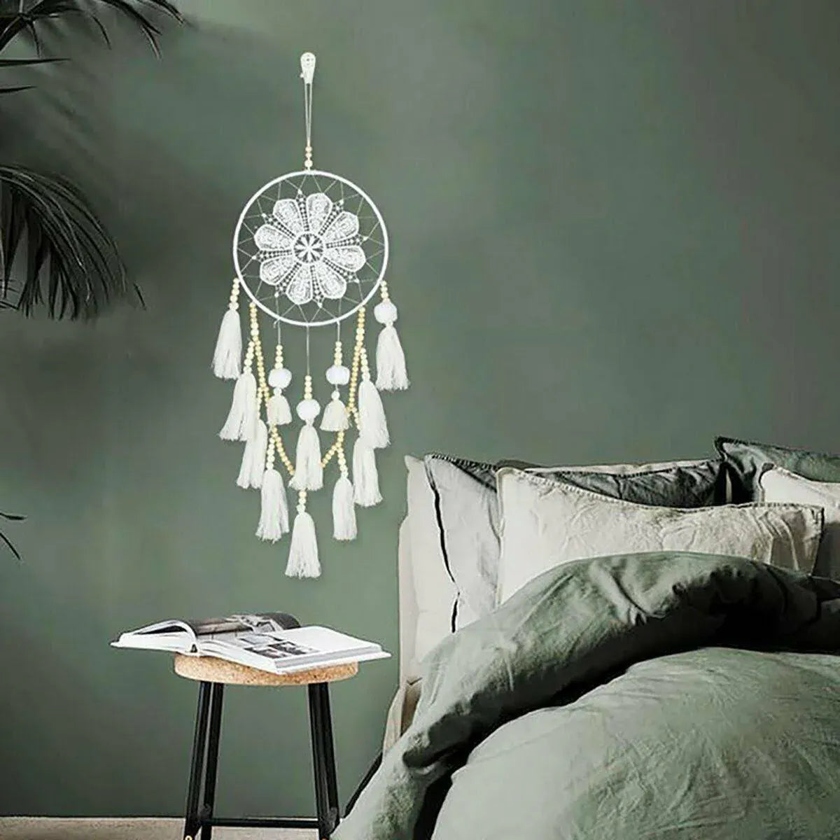 Handmade Dream Catcher Natural Macrame Hairball Art Wall Hanging Room Home Decor V528-DREAMCATCHER-WHITE-416930
