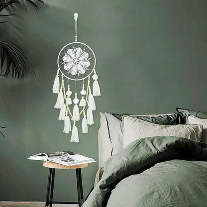 Handmade Dream Catcher Natural Macrame Hairball Art Wall Hanging Room Home Decor V528-DREAMCATCHER-WHITE-416930