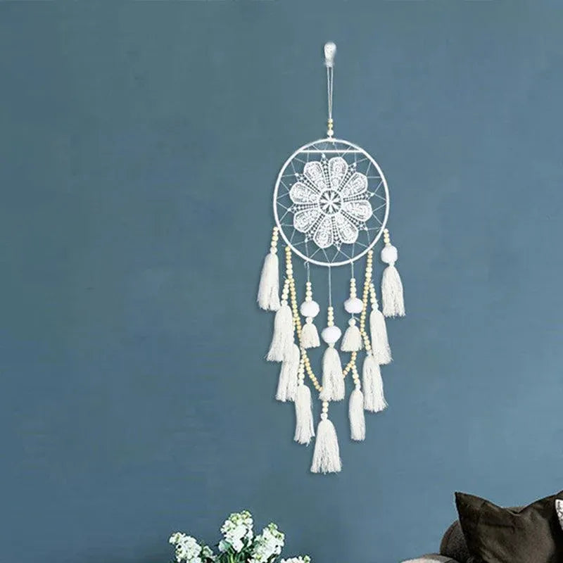 Handmade Dream Catcher Natural Macrame Hairball Art Wall Hanging Room Home Decor V528-DREAMCATCHER-WHITE-416930