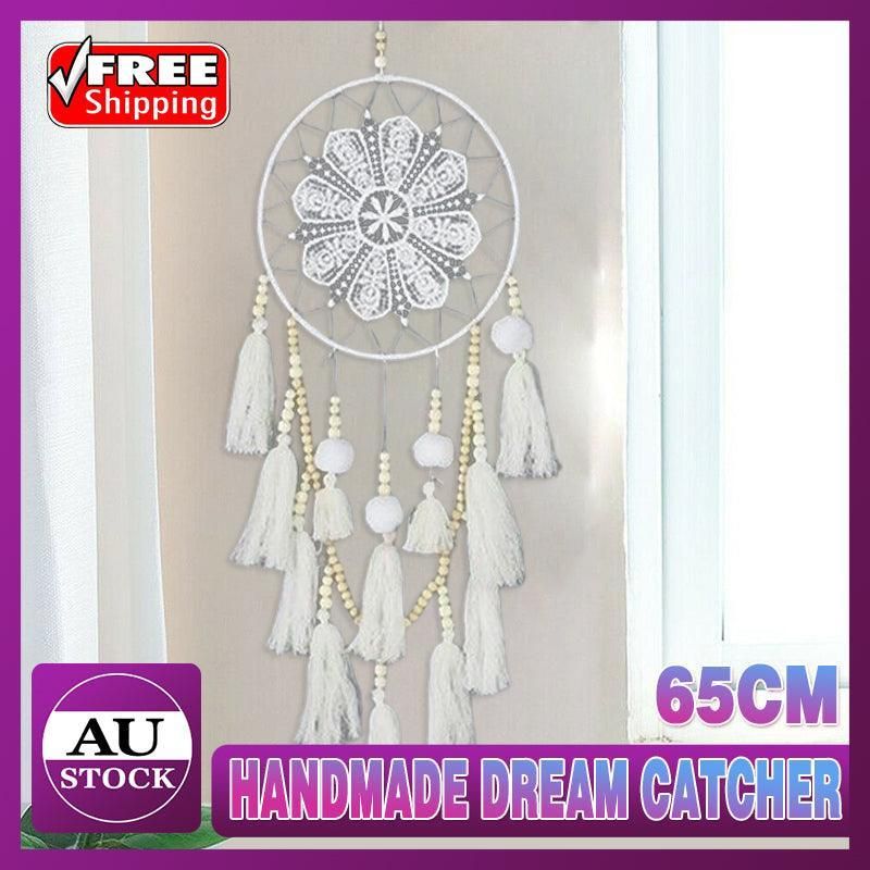 Handmade Dream Catcher Natural Macrame Hairball Art Wall Hanging Room Home Decor V528-DREAMCATCHER-WHITE-416930