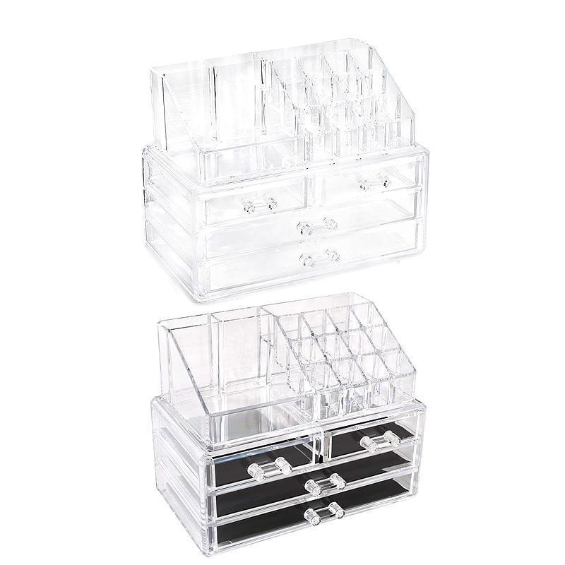 Holder Cosmetic Makeup Organiser 4 Drawer Storage Jewellery Box Clear Acrylic - Without Black Mesh Pad V528-DRESSINGCASE-4GIRD-64511