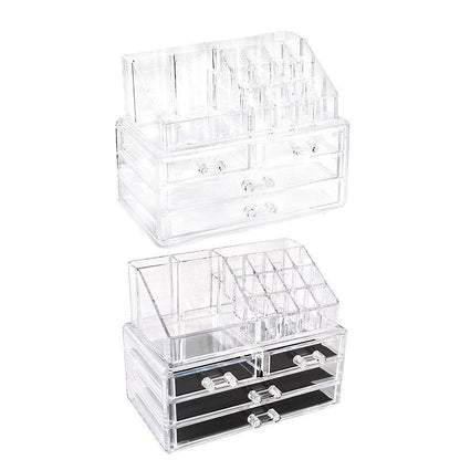 Holder Cosmetic Makeup Organiser 4 Drawer Storage Jewellery Box Clear Acrylic - Without Black Mesh Pad V528-DRESSINGCASE-4GIRD-64511