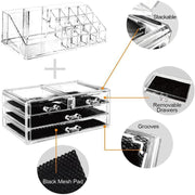 Holder Cosmetic Makeup Organiser 4 Drawer Storage Jewellery Box Clear Acrylic - Without Black Mesh Pad V528-DRESSINGCASE-4GIRD-64511
