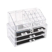 Holder Cosmetic Makeup Organiser 4 Drawer Storage Jewellery Box Clear Acrylic - Without Black Mesh Pad V528-DRESSINGCASE-4GIRD-64511