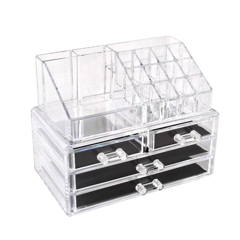 Holder Cosmetic Makeup Organiser 4 Drawer Storage Jewellery Box Clear Acrylic - Without Black Mesh Pad V528-DRESSINGCASE-4GIRD-64511