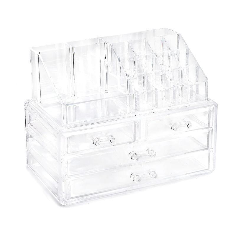 Holder Cosmetic Makeup Organiser 4 Drawer Storage Jewellery Box Clear Acrylic - Without Black Mesh Pad V528-DRESSINGCASE-4GIRD-64511