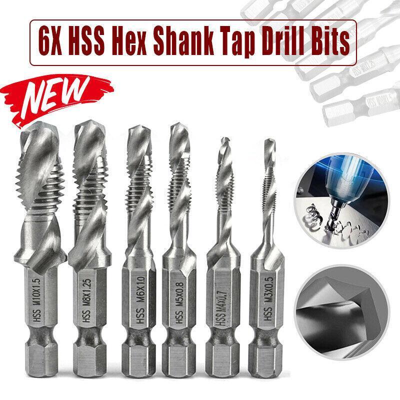 6X Hss Hex Shank Tap Drill Bits Metric Thread Screw Tapping Compound Set Tool V528-DRILL-6PCS-21501