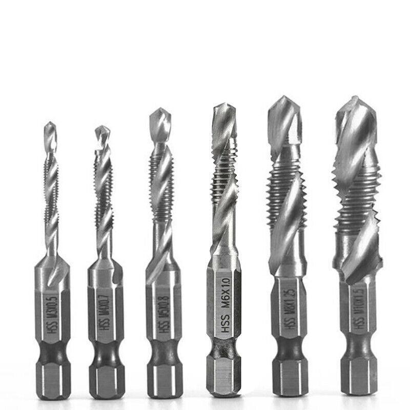 6X Hss Hex Shank Tap Drill Bits Metric Thread Screw Tapping Compound Set Tool V528-DRILL-6PCS-21501