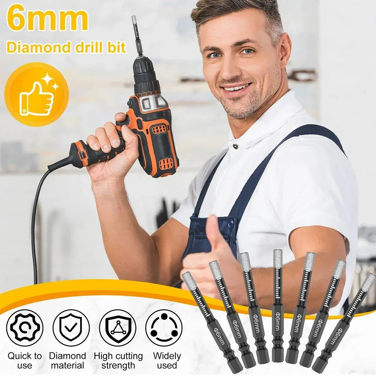 5Pcs Dry Diamond Core Drill Bit 6mm HoleSaw Cut Marble Tile Porcelain Granite V528-DRILL-BIT-5PCS-626672