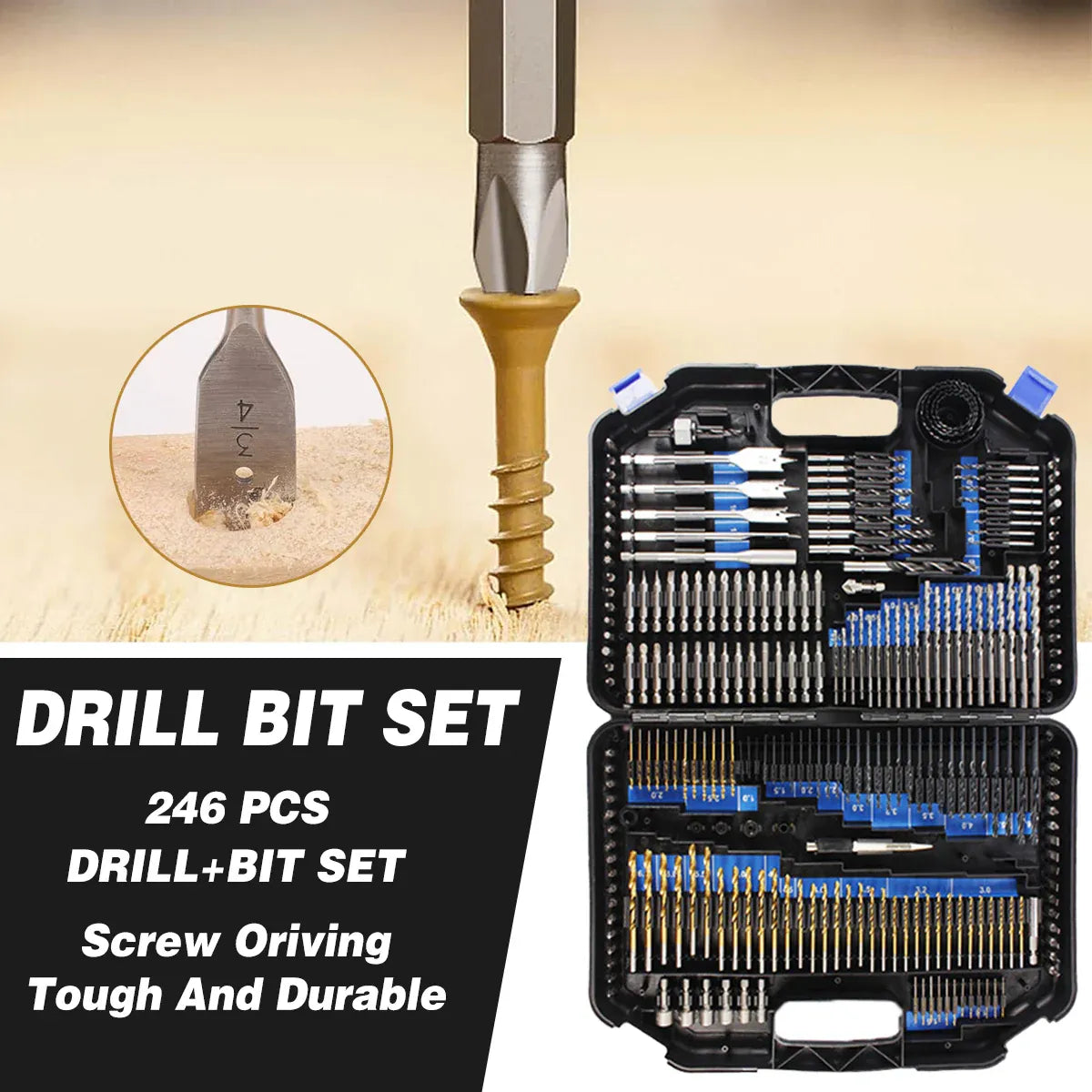 246pcs Drill Bit Set Hole Opener Drills Kit Metal Wood Plastic DIY Power Tools V528-DRILL-BIT-SET-JP246PC-BLUE-518804