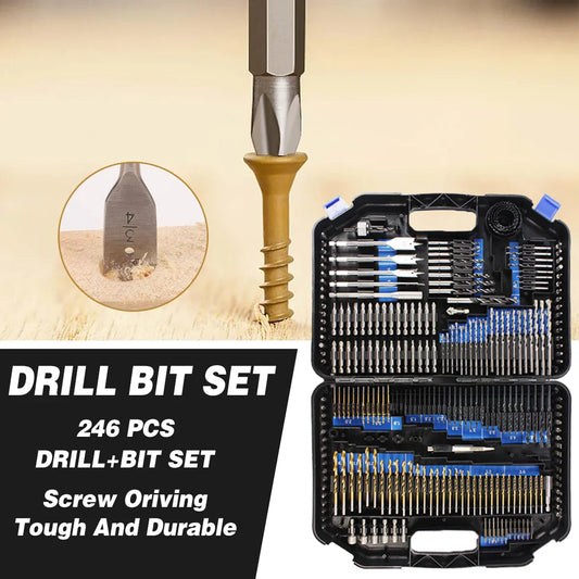 246pcs Drill Bit Set Hole Opener Drills Kit Metal Wood Plastic DIY Power Tools V528-DRILL-BIT-SET-JP246PC-BLUE-518804