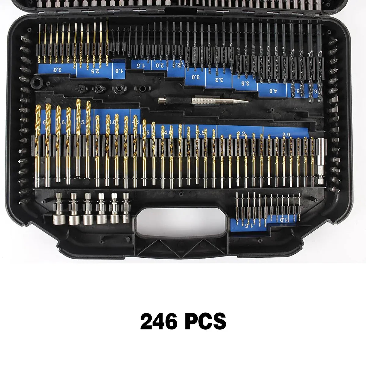 246pcs Drill Bit Set Hole Opener Drills Kit Metal Wood Plastic DIY Power Tools V528-DRILL-BIT-SET-JP246PC-BLUE-518804