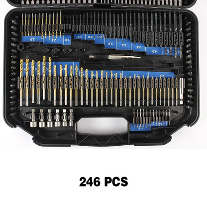 246pcs Drill Bit Set Hole Opener Drills Kit Metal Wood Plastic DIY Power Tools V528-DRILL-BIT-SET-JP246PC-BLUE-518804