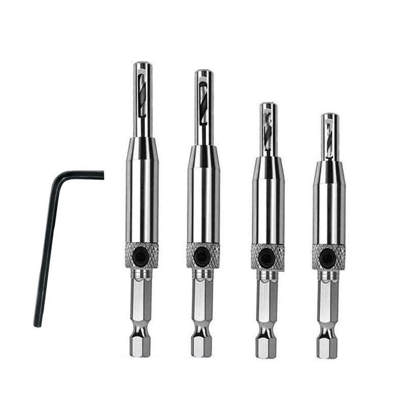 4X Self-Centering Drill Bits Hex Shank Pilot Door Drawer Hinge Hole Screw Guide V528-DRILLBITS-5PCS-816154