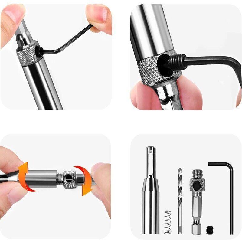 4X Self-Centering Drill Bits Hex Shank Pilot Door Drawer Hinge Hole Screw Guide V528-DRILLBITS-5PCS-816154