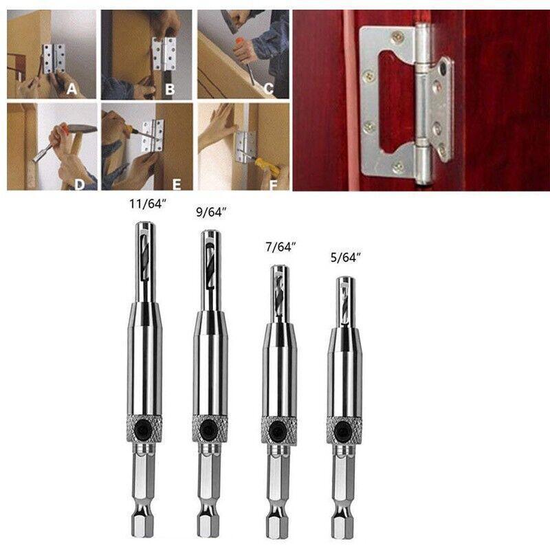 4X Self-Centering Drill Bits Hex Shank Pilot Door Drawer Hinge Hole Screw Guide V528-DRILLBITS-5PCS-816154