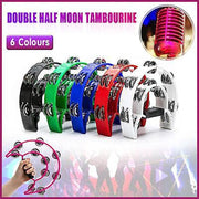 Double Half Moon Tambourine Handheld Musical Percussion Instrument Bell Drum - Green V528-DRUM-GREEN-40843