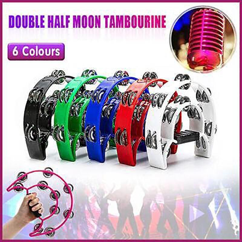 Double Half Moon Tambourine Handheld Musical Percussion Instrument Bell Drum - Green V528-DRUM-GREEN-40843