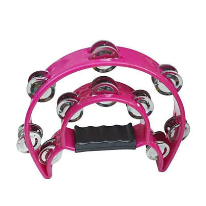Double Half Moon Tambourine Handheld Musical Percussion Instrument Bell Drum - Pink V528-DRUM-PINK-124750