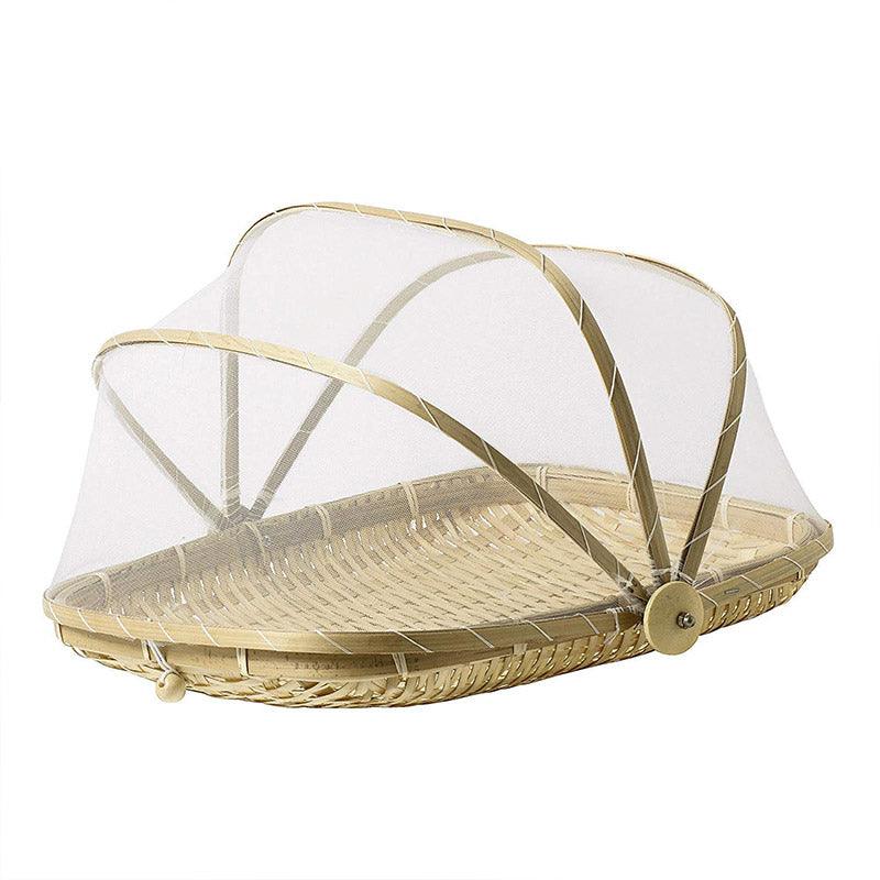 Bamboo Baskets Tray Anti Bug Food Fruit Storage Container with Mesh Cover V528-DRY-32-29-20CM-905294