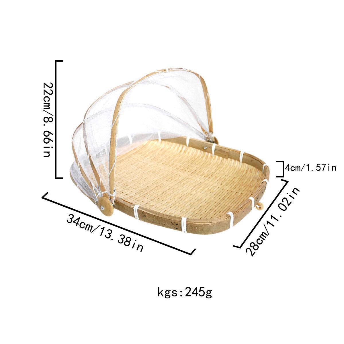 Bamboo Baskets Tray Anti Bug Food Fruit Storage Container with Mesh Cover V528-DRY-32-29-20CM-905294
